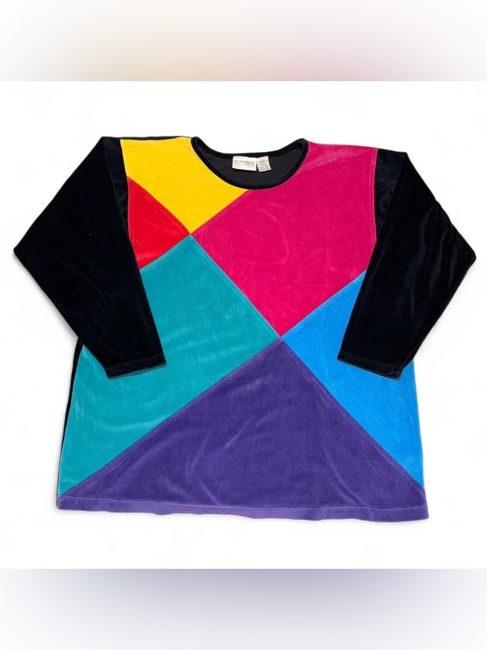 Colorblock Velvet Long Sleeve Top Black/Multi